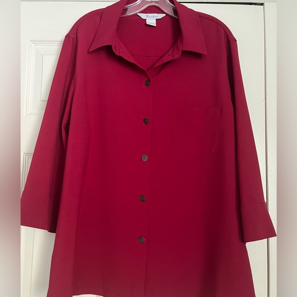 TanJay button down quarter sleeve tunic size large. Deep red. - Picture 1 of 6